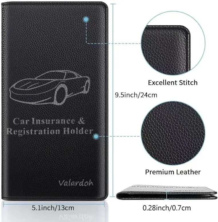 Valardoh Premium Car Registration and Insurance Card Holder, Car Document Holder for Cards, Driver License & other Essential Documents (Black)