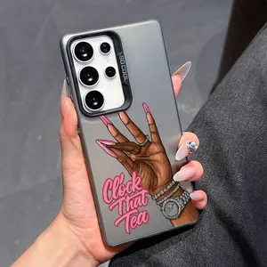 Fashion Hand and Clock That Tea Text Pattern Phone Case For Samsung Galaxy S26 Ultra S25 Plus S24 S23 FE S22 S21 Shockproof Drop Protective Durable PC Smartphone Cover Cellphone Casing Cover