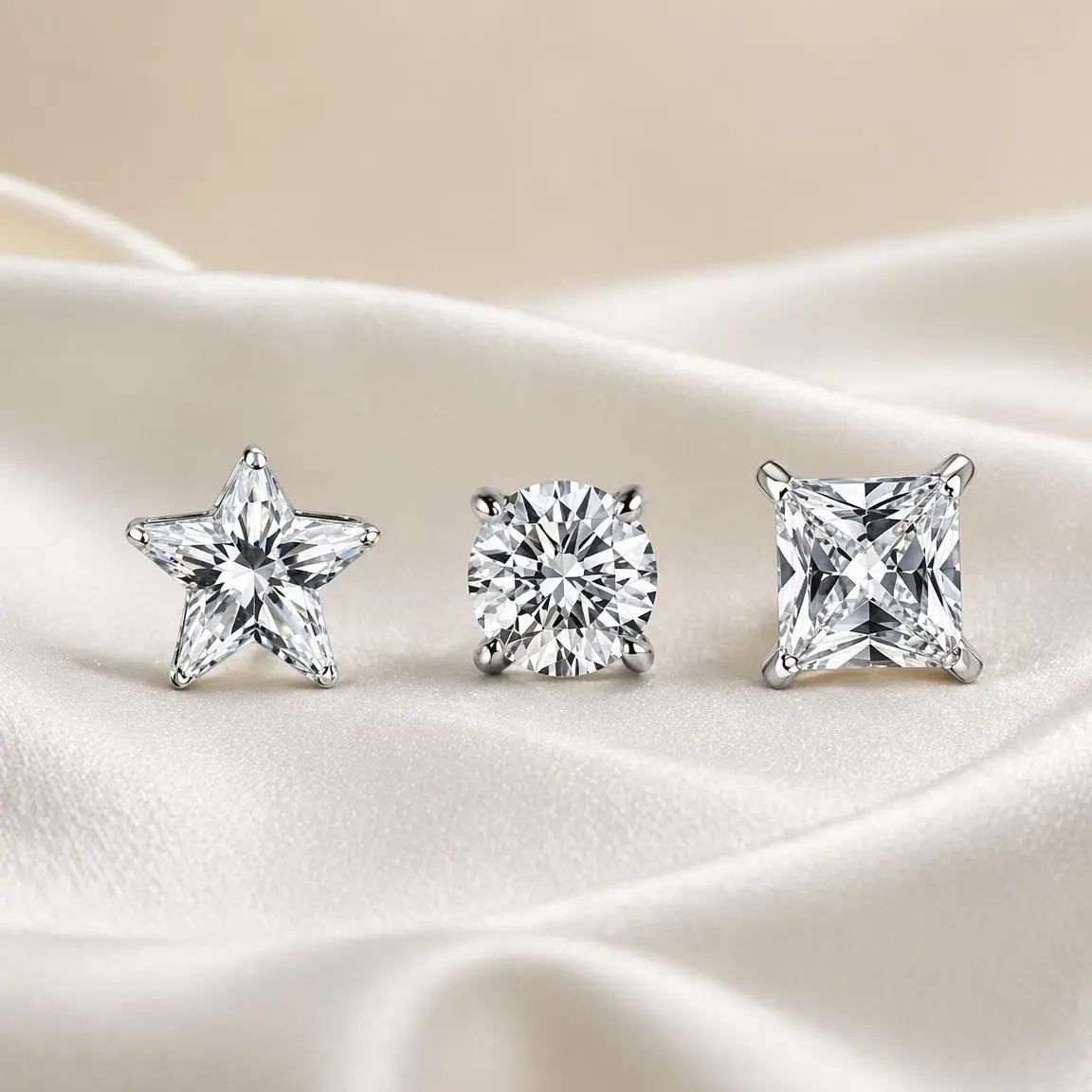 3PCS Stainless Steel Geometric Stud Earrings Set – Star Circle Square Stainless Steel Earrings for Daily Wear/Waterproof Stainless Steel Star Circle Square Studs