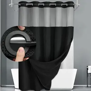 Double Layer Large Ring Waffle Bath Curtain, Waterproof Anti-Mold Shower Divider, Dry Wet Separation, Bathroom Privacy Screen