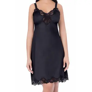 Satin Full Slip Plus Size - Black with Lace Trim and Butterfly Detailing for Women's Fashionable Undergarment