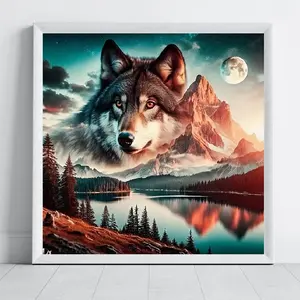 Large Wolf Landscape Diamond Painting Kit, Adult Art Craft Set, Frameless DIY 5D Diamond Art, Home Decor Gift for Holidays
