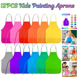 12PCS Kids Painting Aprons, Multicolor Art Apron with Pockets for Kids, Toddler Art Smock for Painting, Craft Activities, Kitchen Cooking Aprons for Children