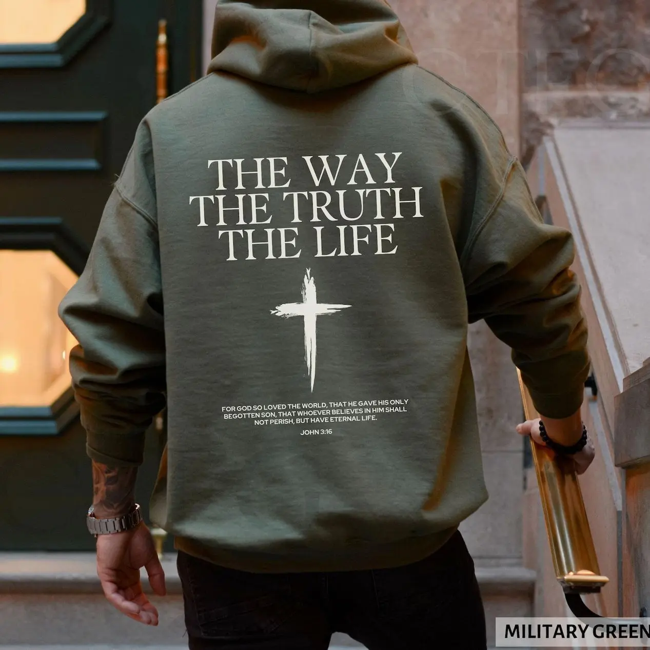 Christian Cross Hoodie For Men: Unisex Front Back Print Christianity Sweater Christian Gift BRW