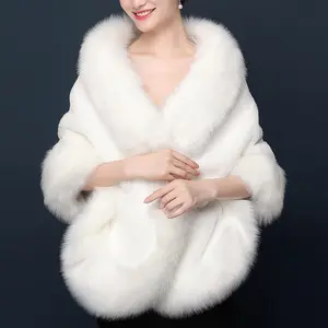 Elegant White Faux Fur Shawl - Soft, Warm, Windproof, Suitable for Weddings, Parties, and Winter Events