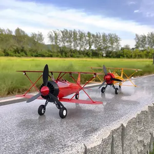 Retro metal biplane aircraft model decorative item