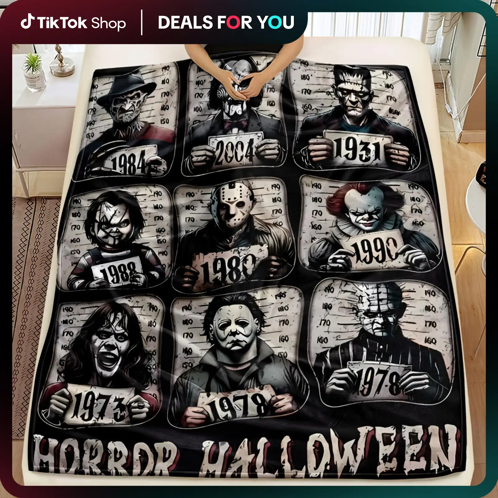 Horror Icons Flannel Fleece Throw Blanket - Cozy Fuzzy Plush Comfy All-Season Sofa Bedroom Dorm Couch Office Car Travel Home Bedding, Soft Comfortable