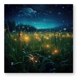 212 MAIN Artistic Magical Nature Aluminium Black Metal Print Wall Art - 32x32 in. Lighted Fireflies at Night Artwork, Indoor Room Decoration for Home Decor Lovers