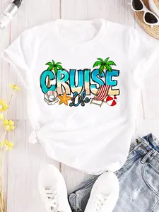Plus Size, Plus Size Oversized Short Sleeve T-Shirt - Cruise Vacation Beachwear with Cruise Lettering, Round Neck Casual Summer Top, Machine Washable for Cruise Ship & Casual Attire - - Fit