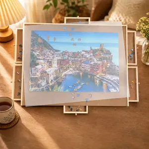 Puzzle Board,Piece Wooden Jigsaw Puzzle Board with 6 Drawers, Portable Puzzle Table with Covers, Rotating Jigsaw Puzzle Table for Kids and Adults (1500Pcs)