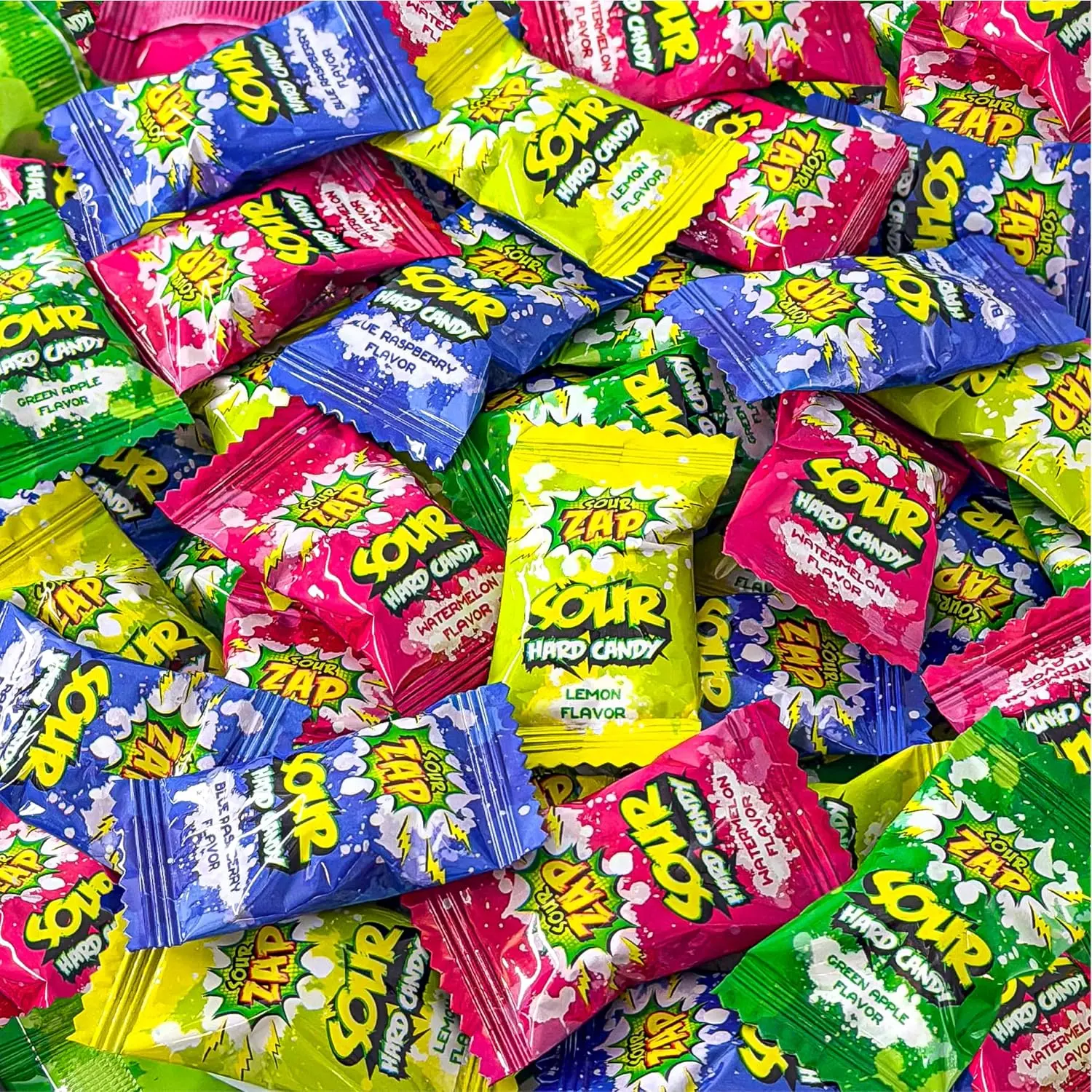 SourZap Sour Hard Candy - 1 LB Bulk Bag, ~100 Individually Wrapped Candies, Halloween treats, 4 Fruit Flavors