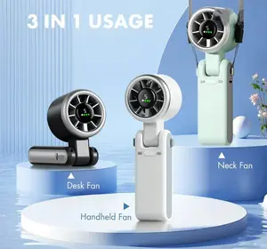 High Speed Handheld Turbo Fan 5-Speed Settings 4000mAh Battery 10-Hour Operation Foldable Mini Portable 3-in-1 Rechargeable Quiet Efficient 180° Design