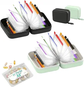 2026 A8 Waterproof Pill Pouch Set, Large Weekly Pill Organizer with 14 Color-Coded Medicine Pouches, Reusable Travel Medicine Organizer, Zippered Pill Storage for Fish Oils, Vitamins（Black）