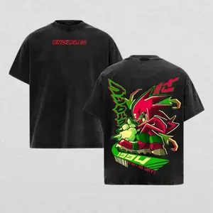 Retro Limited Knuckles the Echidna T-Shirt, Cartoon Movie Graphic Tees, Unisex Acid Wash Lightweight Cotton T-Shirt, Sonic Merch Fabric Menswear RW9