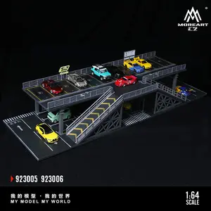 Diorama 1/64 Scale Car Garage Model LED Lighting City Street View Repair Shop Model Car Parking Lot Scene Display Building Model