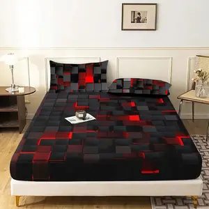 Geometric Pattern Bedding Set, 3 Counts/set Including 1 Count Fitted Sheet & 2 Counts Pillowcases without Filler, Soft Comfortable Bedding Set for Home Bedroom, Breathable Sheets