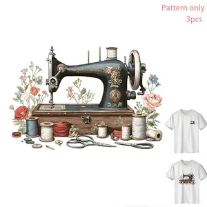 Vintage Sewing Machine with Floral Pattern, T-Shirt Heat Transfer Vinyl, Creative Design, Fashionable DIY Clothing Decal, Apparel Accessory, Pattern Only