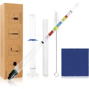 Hydrometer & Glass Test Jar Set, Triple Scale  Hydrometer with Glass Cylinder for Brew , ,  and Kombucha, ABV, Brix and Gravity Test Kit,  Brewing Supplies