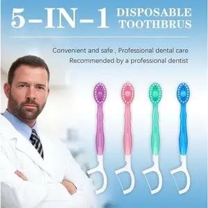 26 PCS 5-in-1 Mini Brushes Disposable Toothbrushes with Toothpaste & Pick Individually Wrapped Portable On The Go Toothbrush for Work Travel - 4 Flavors Toothbrushes Compact Daily Gentle Toothpaste Oral Care Product Mouth Hygiene Kit Pack Cleanser