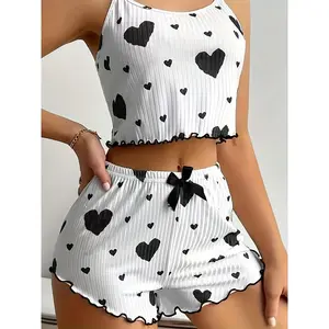 Female And Female Sexy Love Leopard Print Suspender Shorts Set