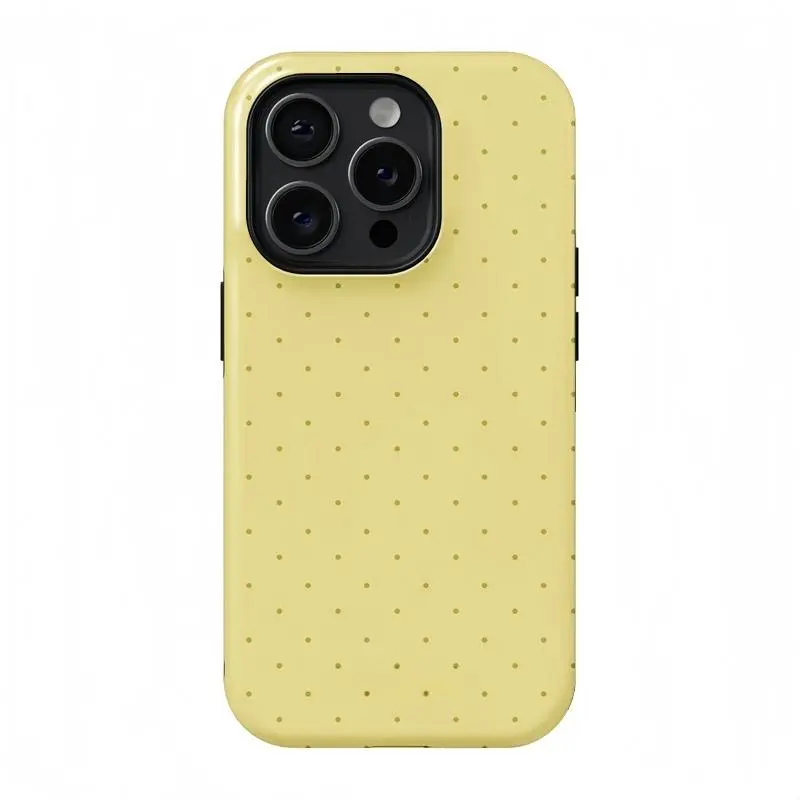 Custard Yellow Polka Dot Handheld Device Casing - Shockproof Accessory for iPhone 17 ProMax, 16 Pro, 15 Plus, 14, 13, 12, Multi-Model for Girls, Protection, Smartphone