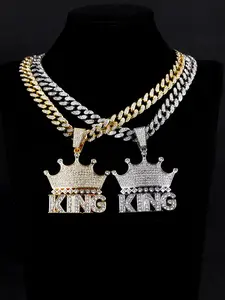 High-Quality Punk-Style Pendant Jewelry Accessory, Street Hip-Hop Shining King Letter Pendant, Cuban Necklace, All Seasons Wear