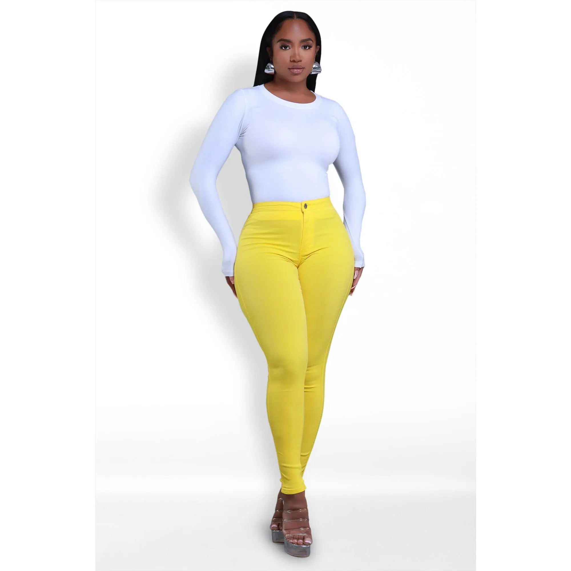 Super Swank High Waist Stretchy Jeans - Yellow