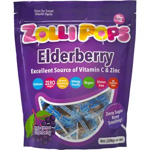Zollipops Zero Sugar Elderberry Lollipops 8oz Pouch Delicious KETO Gluten Free Vegan Allergy Friendly No Artificial Dyes Kosher Candy Snack Sweet