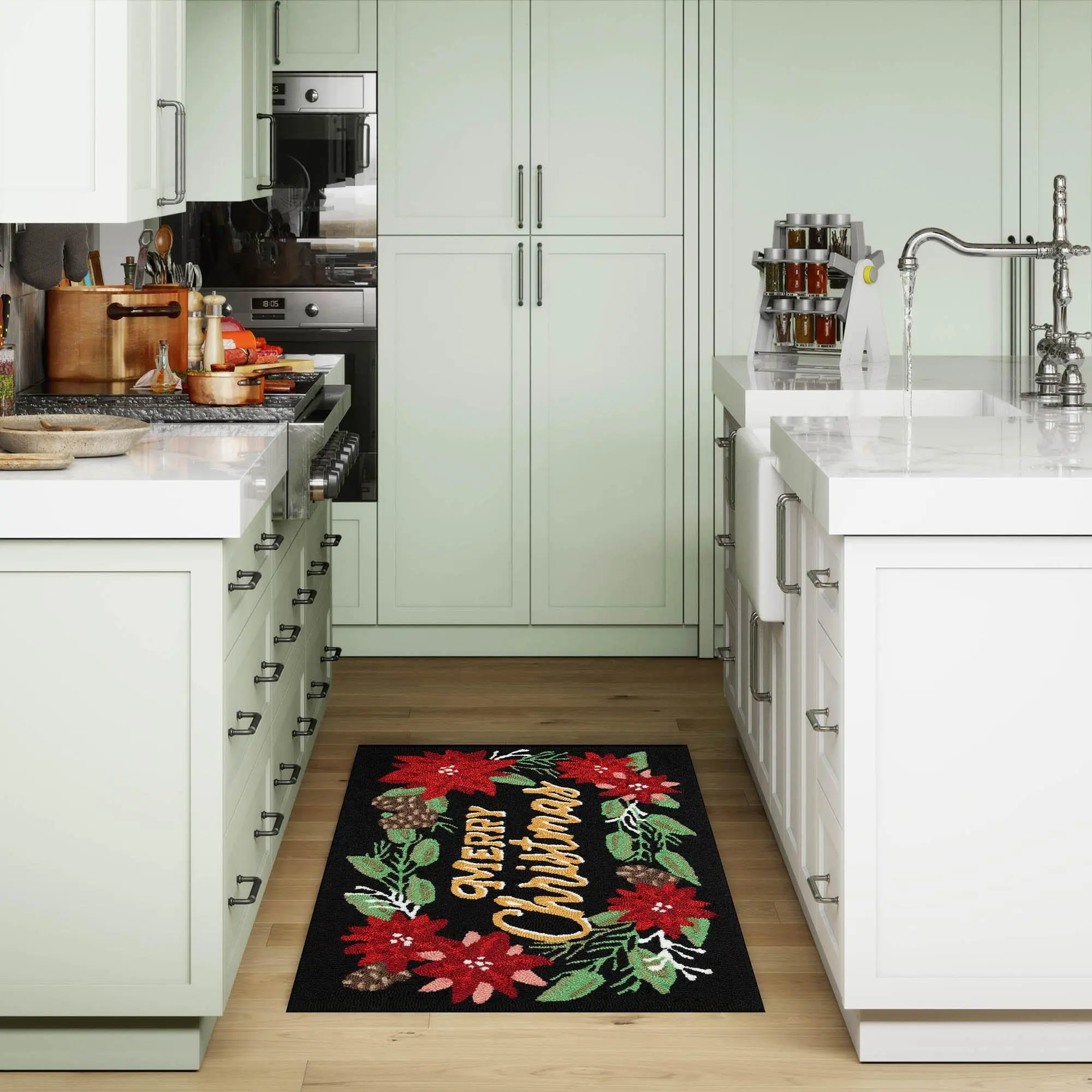 Lush Decor FRONTPORCH Hand-Tufted Synthetic Blend Durable Home Decor Rug - Traditional Look, Floral Border, Indoor-Outdoor, Soft-Colored Patio Rug Outdoor for Holiday Cheer Settings