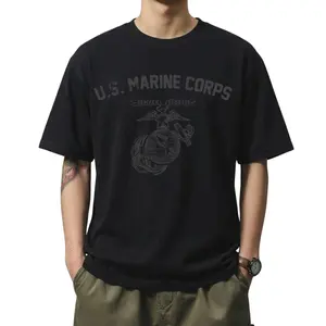 U.S. Marine Corps Semper Fidelis Blackout T-Shirt, Tonal Eagle Globe Anchor Graphic Tee, Dark Military Front Print Design, Minimalist USMC Veteran Outfit, Soft Cotton Tee Gift For Marines and Men