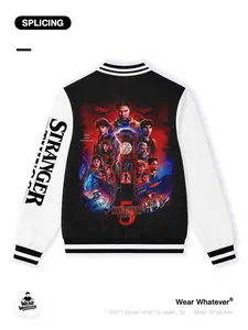 Stranger Things Last Adventure Print Baseball Jacket, Casual Warm Breathable Top, Suitable for Outdoor and Home Wear, Fitted Graphic Shirt