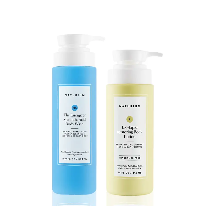 Naturium The Energizing Body Bundle, Energizer Mandelic Acid Body Wash and Bio-Lipid Restoring Body Lotion