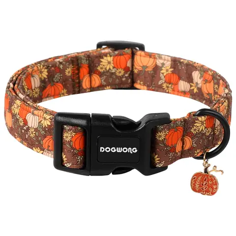 DOGWONG Fall Pumpkin Dog Collar - Adjustable Pumpkin & Sunflower Collar for Small, Medium & Large Dogs