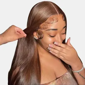 Hot Star Brown Color Wig Human Hair for Women 13x4 HD Transparent Lace Frontal Straight Wigs Human Hair Wigs Human Hair Pre Plucked with Baby Hair 180% Density Thick and Smooth #4 colored