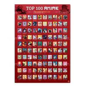 Top 100 Anime Scratch Off Poster - Anime Stocking Stuffer - With Scratching Tool – 100 Anime Bucket List Series