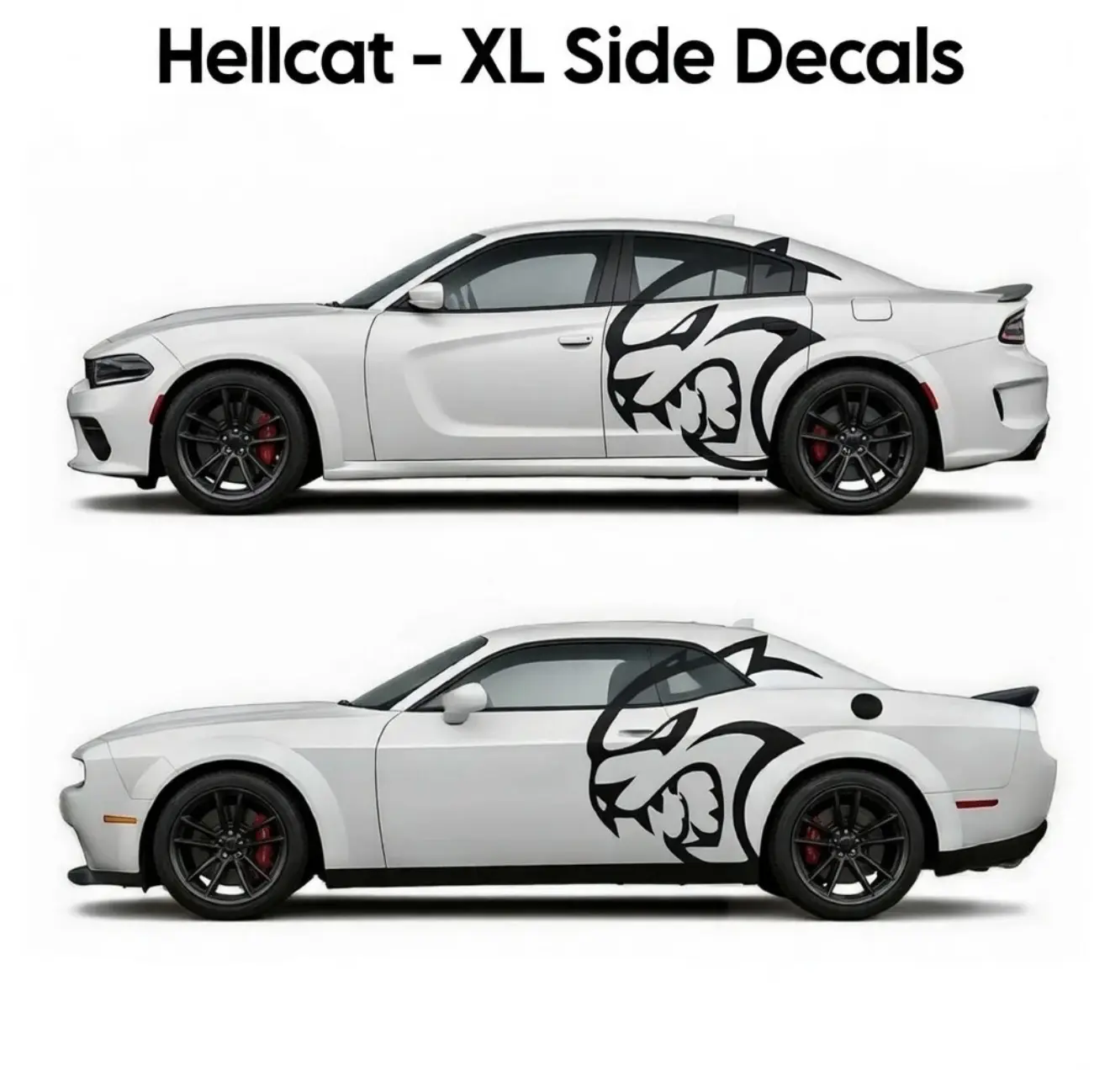 XL Hellcat Side Decals for Dodge Charger & Challenger, Left and Right Pair, Large Car Door Stickers, Waterproof, Fade-Resistant Vinyl Graphics
