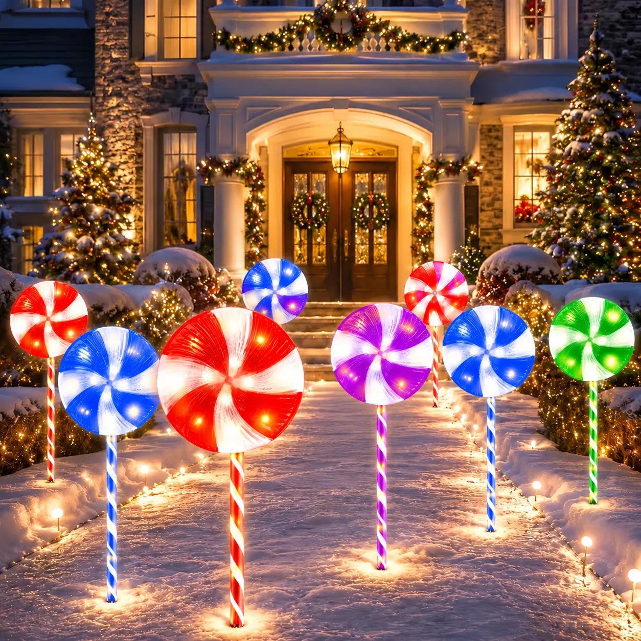 8pcs Solar Powered LED Garden Lights, Cane Lollipop Path Lighting, Auto On/Off, Adjustable Brightness - IPX4 8 Flashing Modes, Outdoor Decoration, Halloween, Christmas Outdoor Lights String Lights; Suitable for Sidewalks, Backyards, Lawns