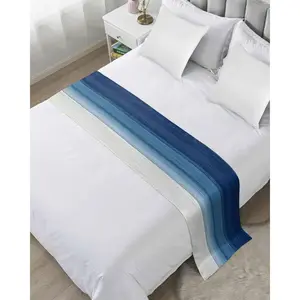 Abstract Navy Blue Ombre Stripe Art Bed Runner for Bedroom Hotel Decorative Bedding Scarf Modern Color Line Texture Bed End Blanket for King Size Bed 102x20in