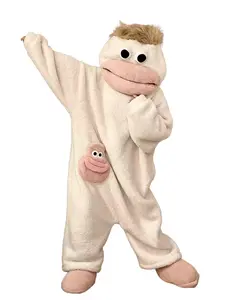 Unisex Long Sleeve Coral Fleece Monster Puppet Kigurumi Onesie Loungewear - Super Soft Thick Full Body Pajamas with Cute Mini Monster Pocket, Couples Matching Sleepwear for Lazy Days, Halloween Costumes outfit travel