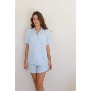 Cornflower Ruffle Rayon Pajamas 2-piece Set Soft Cotton Top and Shorts Bridesmaid Pajamas Personalized Pajamas