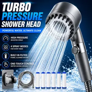 Set of 10 High-Pressure Shower Nozzles Featuring Turbine Spray, Wall-Mounted Design, Three Adjustable Spray Modes, And Six Water Filters for Dirt Removal, Providing a Comfortable Experience for Your Skin. Includes Shower Nozzle And a 60-Inch Hose.