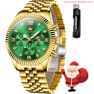 Brand OLEVS Watch Men Classic Gold Stainless Steel Watches for Men Analog Quartz Waterproof Luminous Chronograph Large Mens Watches Mens Watches Diamonds Day Luxury Dress Men's Watch Relojes para Hombres