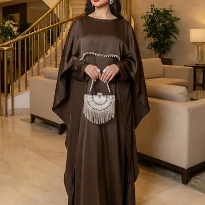 arab wedding guest dresses Mesh Flower Bead Open Abaya and Satin Interior Dress 2-Piece Set The lightweight 25 Wedding guest outfit ideas