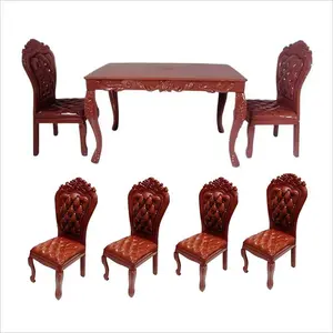 Dollhouse 7-Piece Set Furniture, Dining Table Chairs, Bedroom Office Desk, Unisex, No Battery, Ideal for Playtime