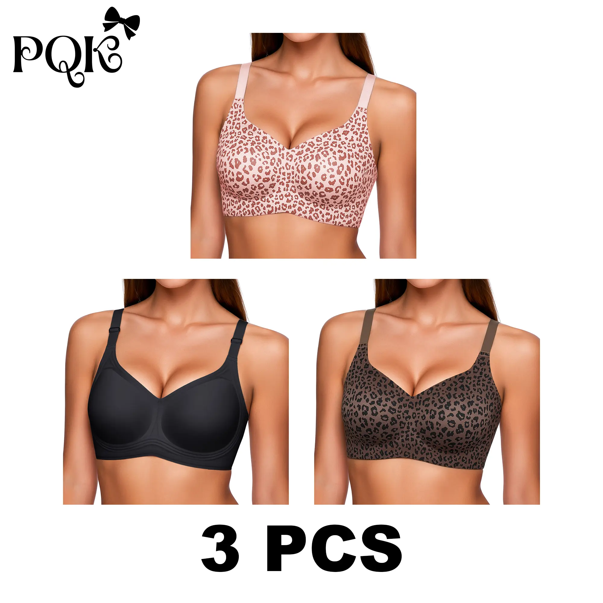 3 PCS  (Pink Leopard+Coffee Leopard+Black）