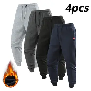 Men's Solid Color Knitted Zipper Pocket Jogger Pants with Elastic Drawstring and Red Letter Pattern Design, Fleece Lined, Casual Loose Stretchy Sports Pants