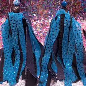 Fabric Handmade Earrings with Blue Glitter Accents and Unique Fringe Design for Stylish Accessories
