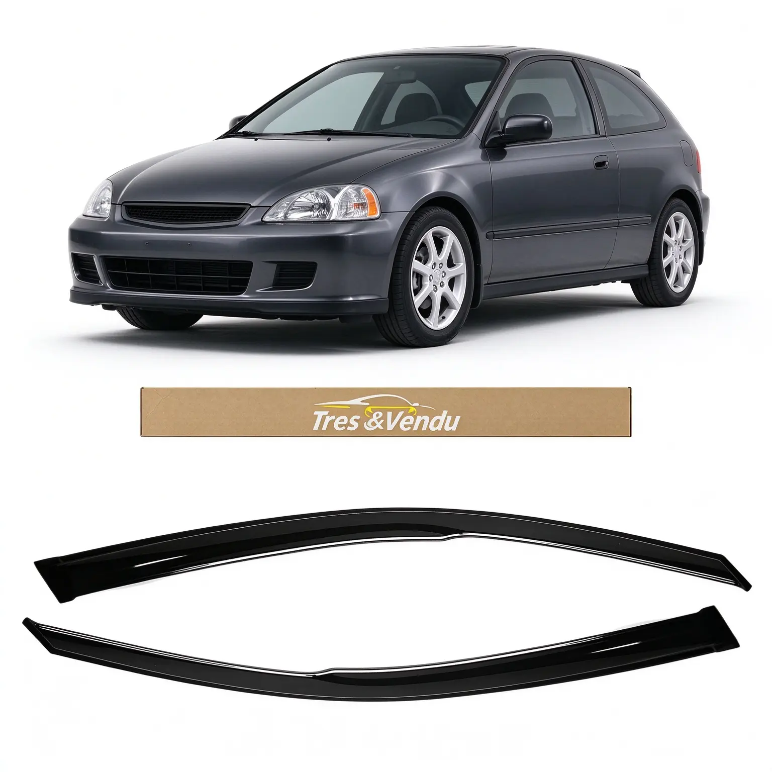 Tresvendu-For Honda Civic 2 Door Coupe 2001-2005，2X Out-Channel Window Visors,with Water Channels，Tape-on,Smoke# Rain guard# Rainproof#Sun Shade#UV Protection# Easy-Install # Vent Shades# Car Windshield# Car Weather Shields# Wind Deflector