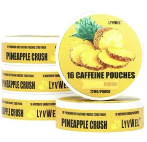 5 Pack Pineapple Crush 72mg Caffeine Pouches - 16 pouches per pack New Sport Energy beverage