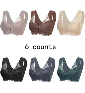 6-Piece Women's Wireless Front-Closure Push-Up Underwear Set: Comfortable, Breathable with Lace Aesthetics